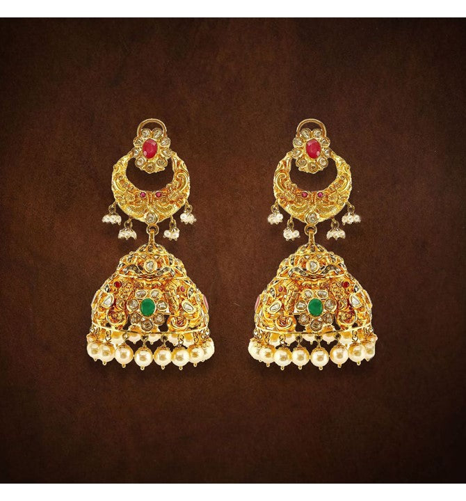 Multistone Chandbali & Jhumka Earrings