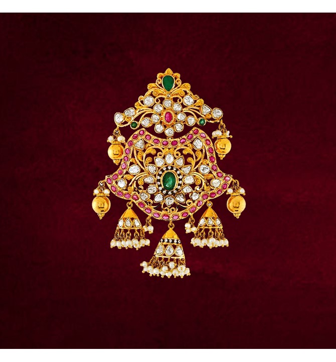 Gold Multistone with Polki Pendant