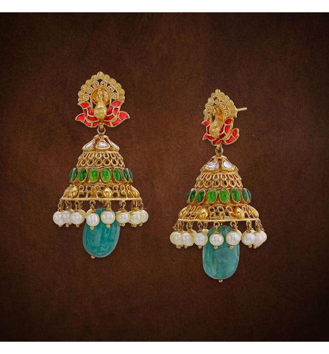 Multistone Emerald Drop Jhumkas