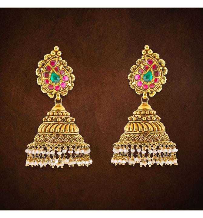 Gold Jhumka Earrings In Mango Motif