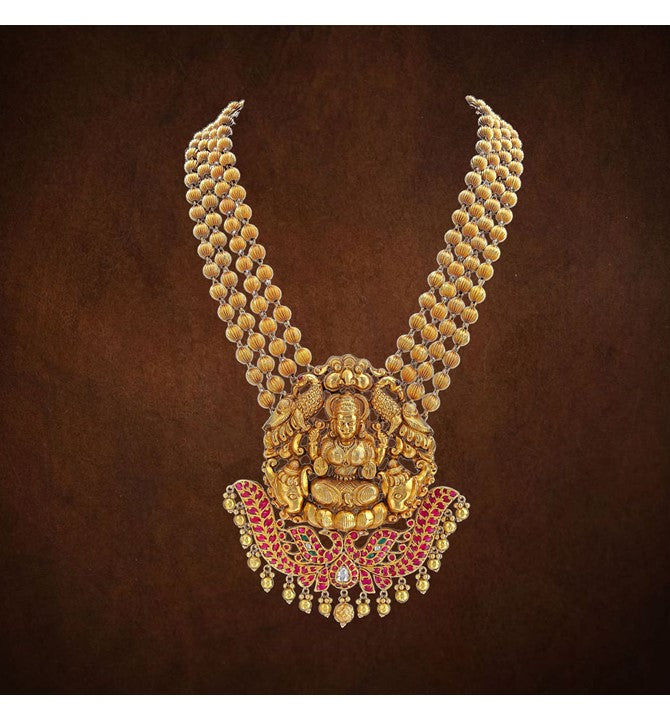 Gold with gemstone Lakshmi Devi pendant necklace