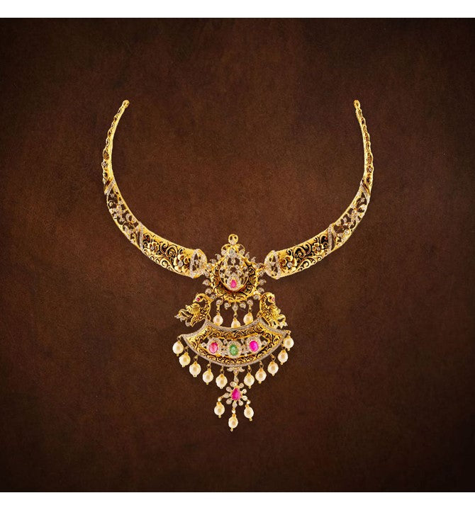 Antique Gold with diamond kanti choker necklance