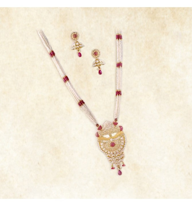 Pearls,Rubies Necklace Set In Gold