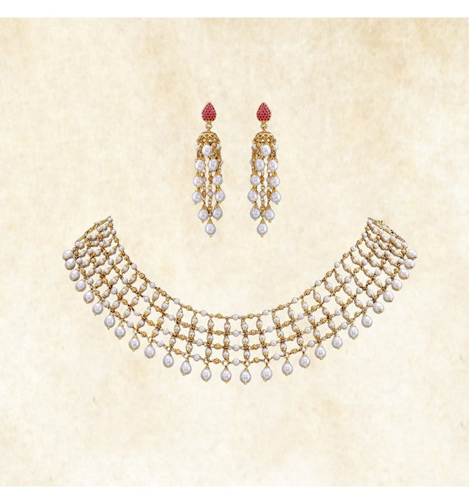 Pearls & Corals Gold Necklace Set