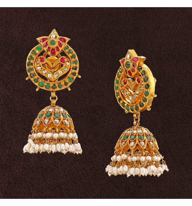 Peacock Motif Gold Jhumkas