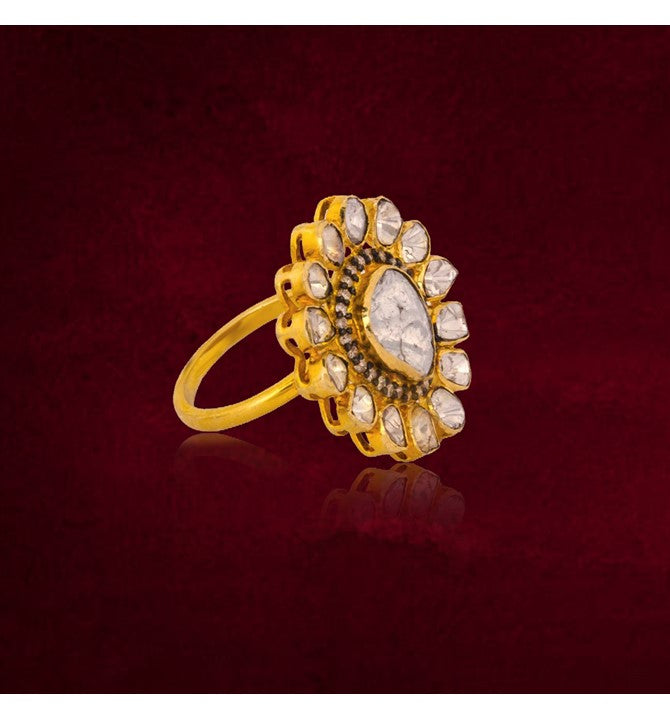 Uncut diamond ring in Floral Motif