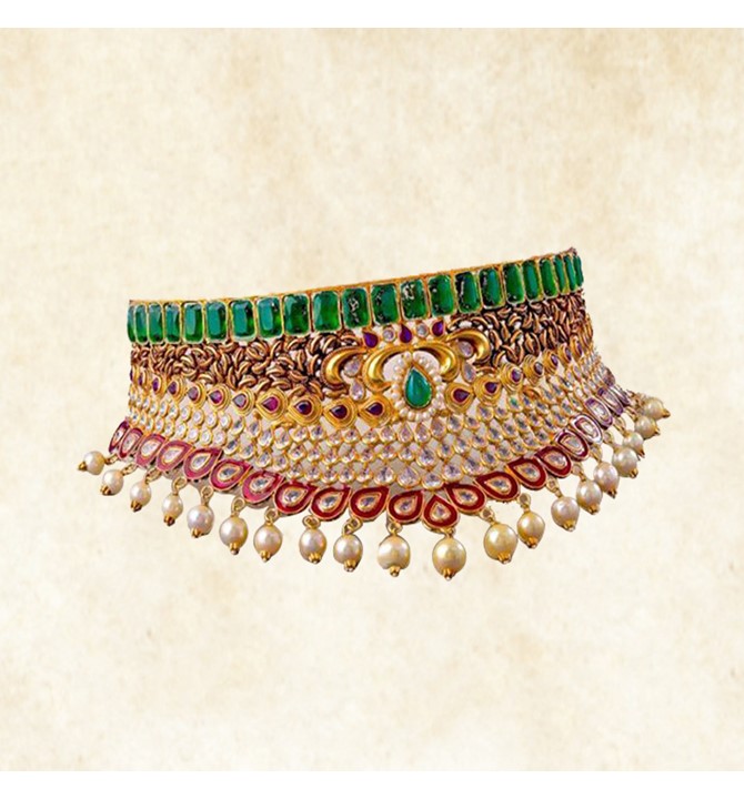 Gemstones Yellow Gold Choker Necklace