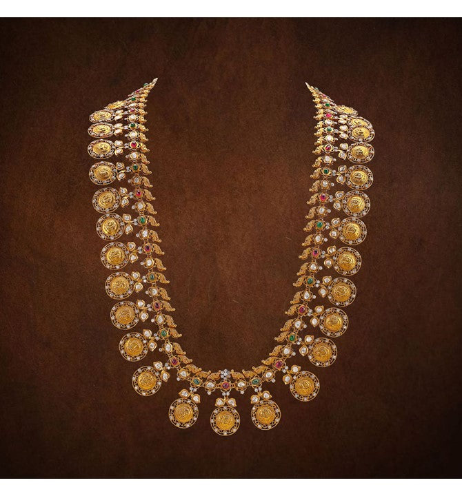Uncut Diamond with Gold Kasu Haram Necklace