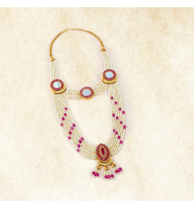 Gold Pearls Rubies Necklace
