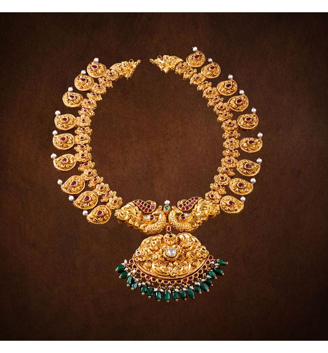 Yellow gold kundan haar necklace