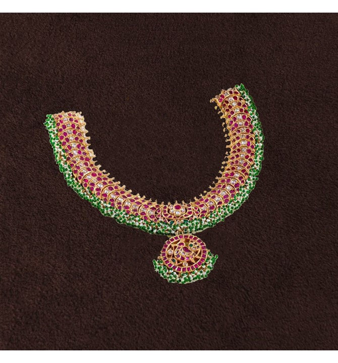 Ruby Polki Pearls Kundan Necklace