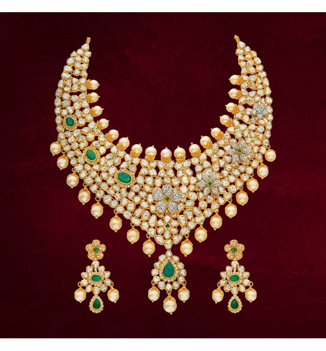 Gold Uncut Diamond Necklace Set
