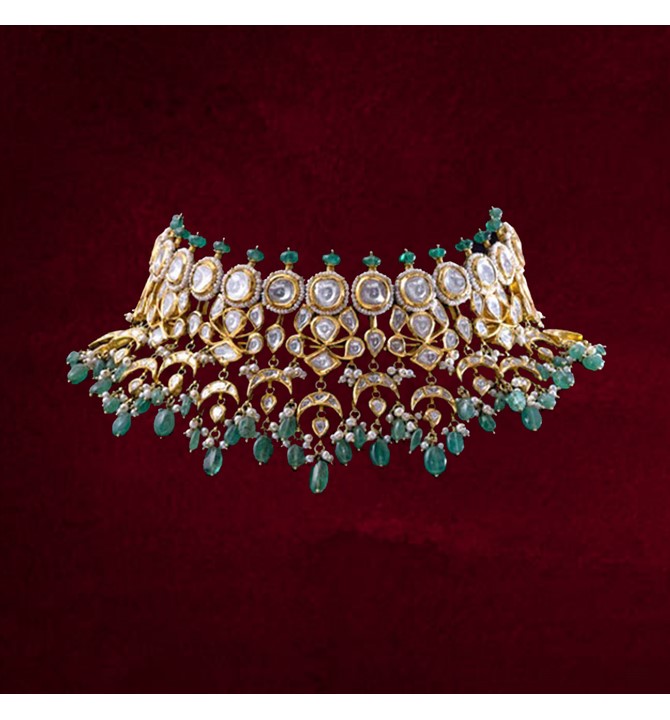 Polki Emerald Choker Gold Necklace