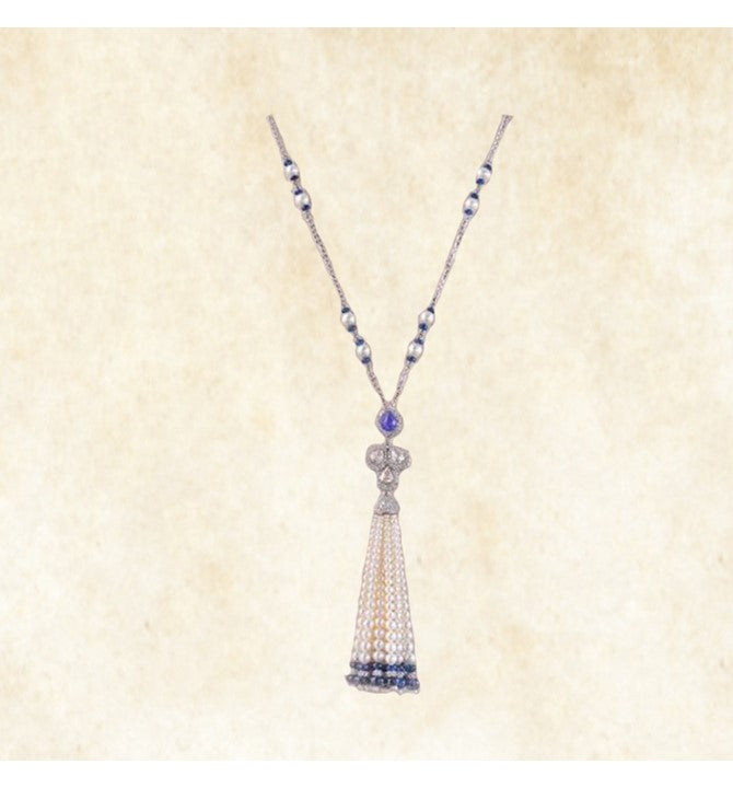 white gold pearls tassels necklace