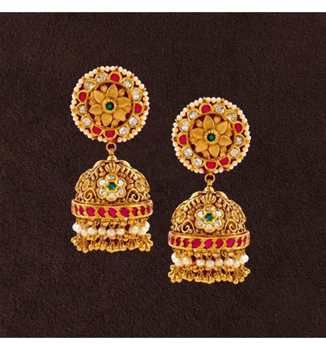 Floral Kundan Jhumka Earrings