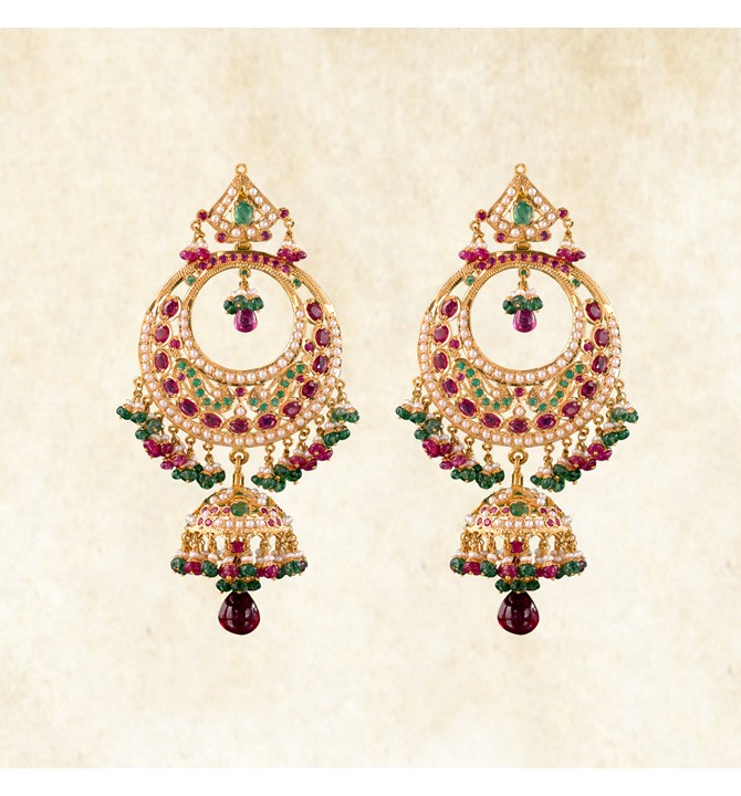 Chandbali Multicolour Gold Earrings