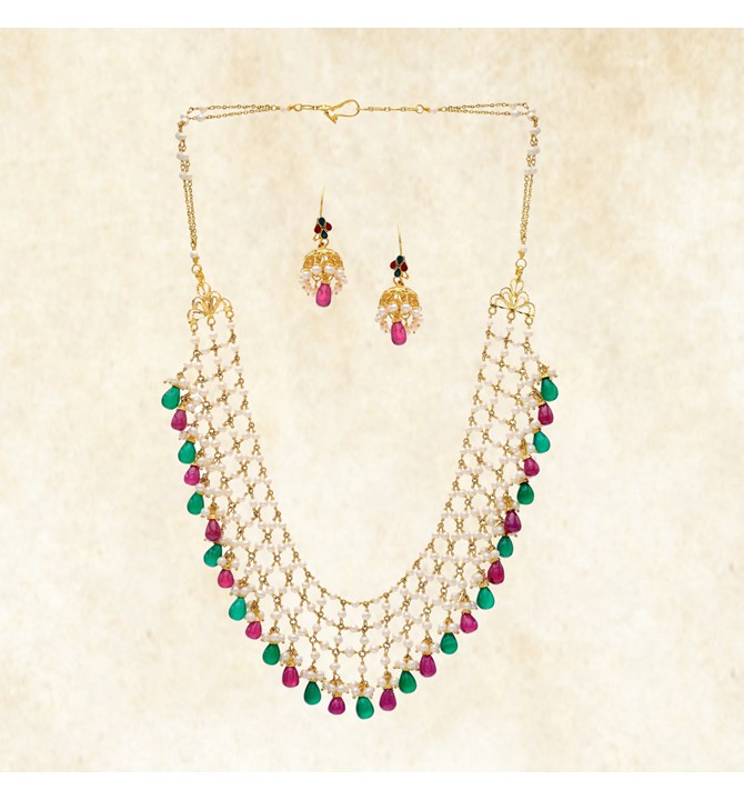 Party Wear Pearl Emerald Necklace
