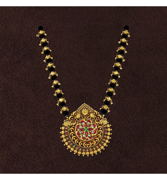 Gold Kundan Haram In Black Thread