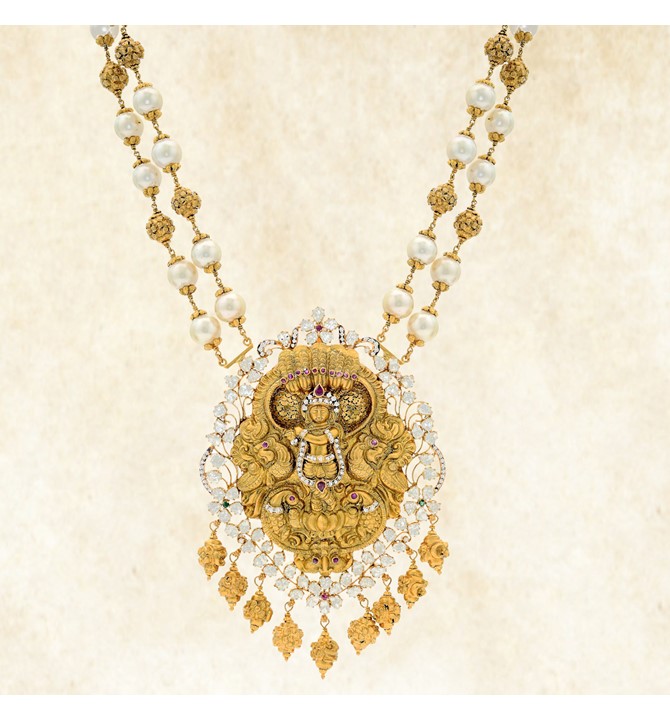 Krishna Pendant Gold Pearl Necklace
