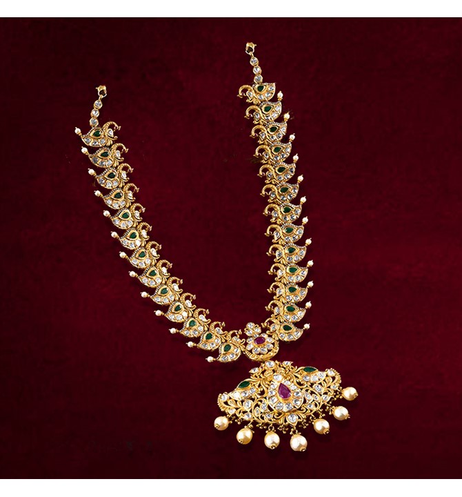 Uncut Diamond Peacock Emerald Necklace