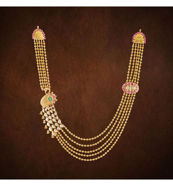 Gold beaded multi-string necklace brooch