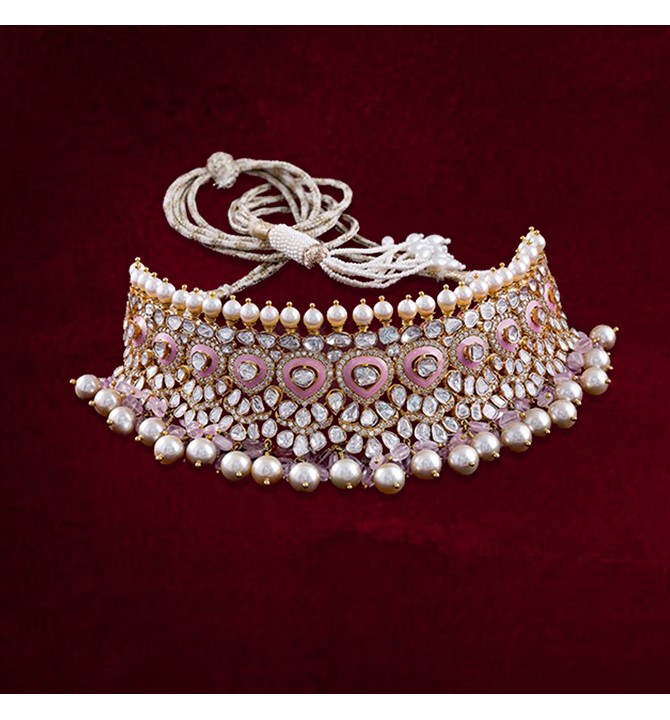 Glamorous Pinkish Uncut Diamond Choker