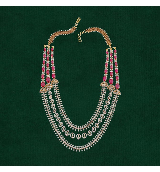 3 - Layer Gold with diamond and emerald Necklace
