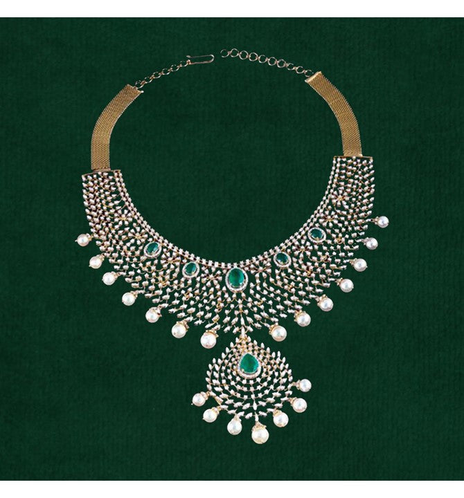 Traditional Diamond Emerald Necklace