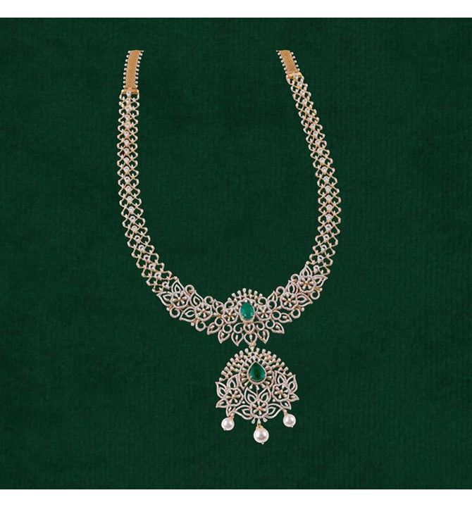 Flowers Theme Diamond Haar Yellow Gold Necklace