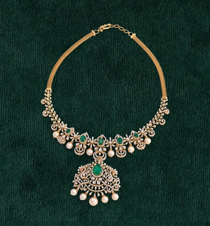 Diamond Peacock Themed Necklace