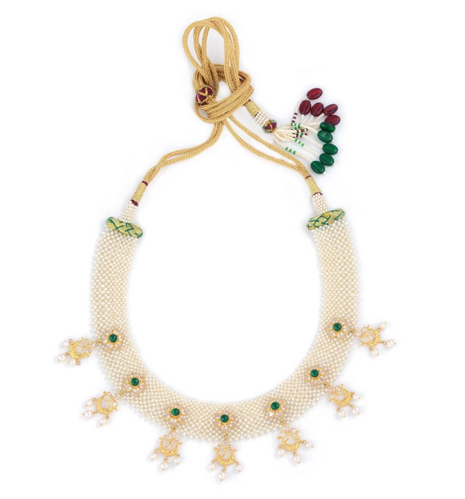 Pearls, CZ’s Choker Necklace in yellow gold
