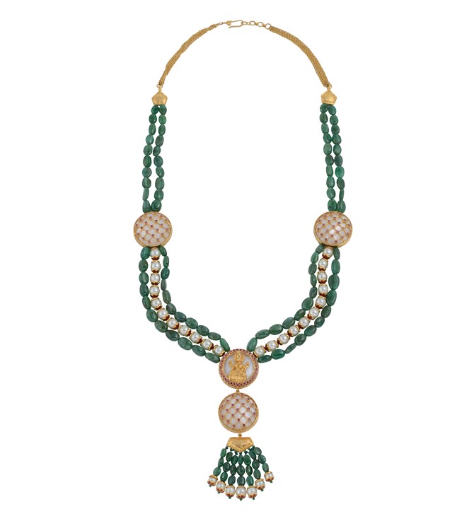 Emerald & Gold Pearl Long Necklace Haar