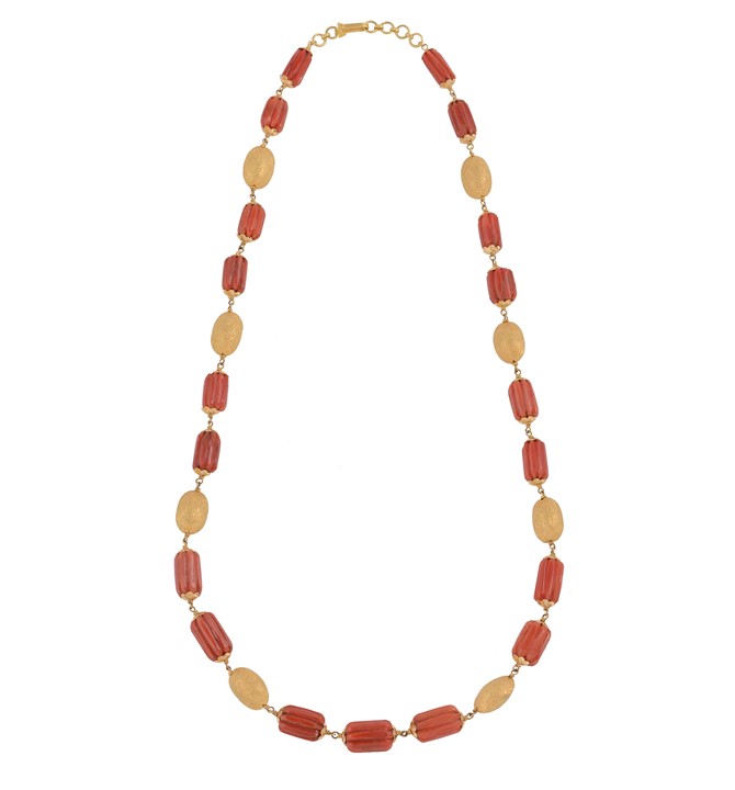Corals & Gold Ball Single Layer Necklace