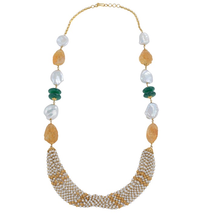 Abstract Patterns Gold Pearl Necklace