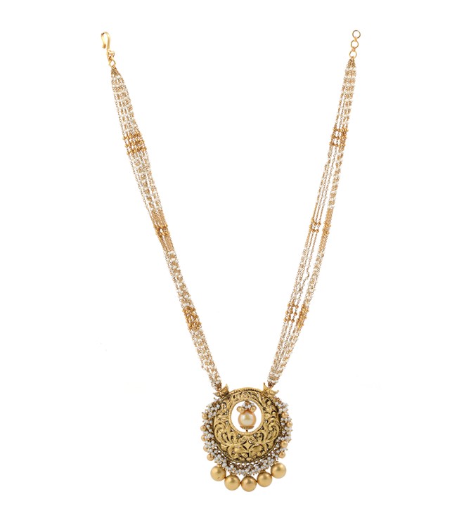 Chandbali Motif Gold Pearl Necklace