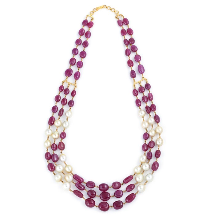 Ruby, Pearls Necklace Gold Haram