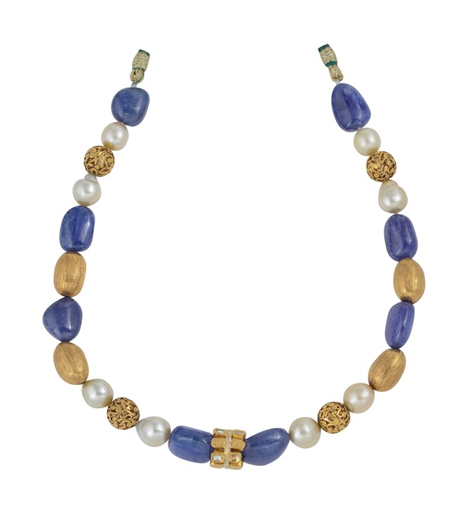 Tanzanite Beads & South Sea Gold Pearls Necklace