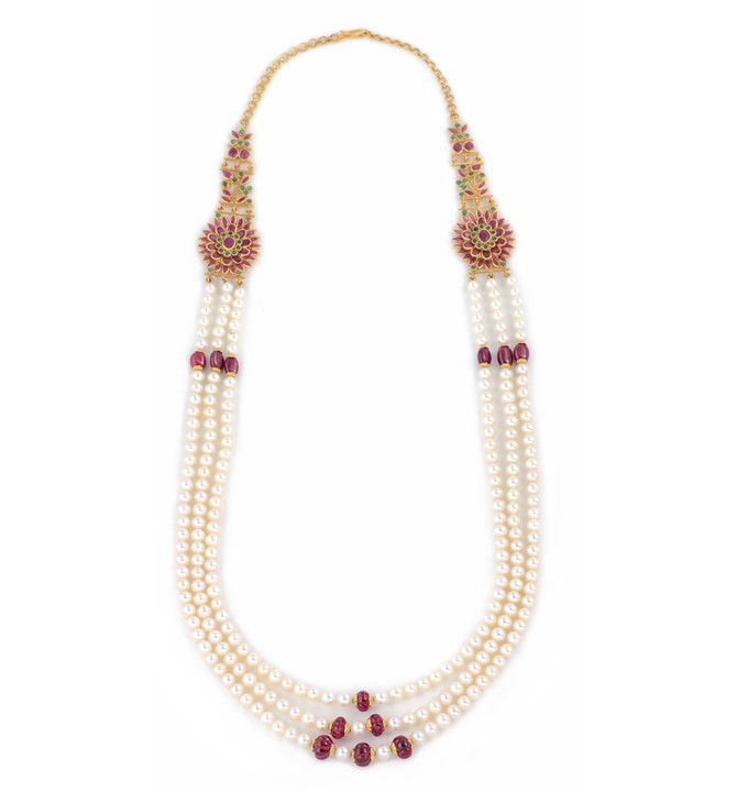 Pearls, Ruby Necklace Haar in yellow gold