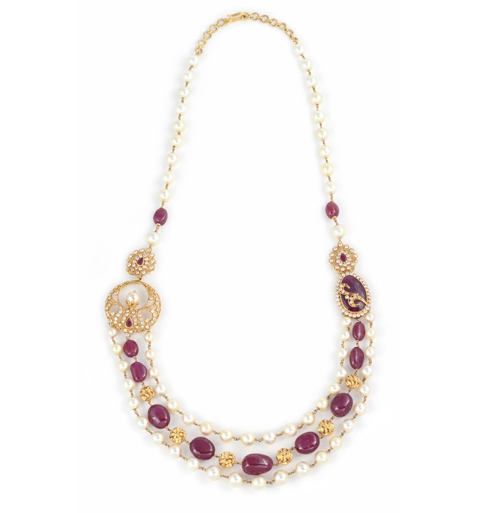 Ritzy Ruby & Pearl Gold Necklace