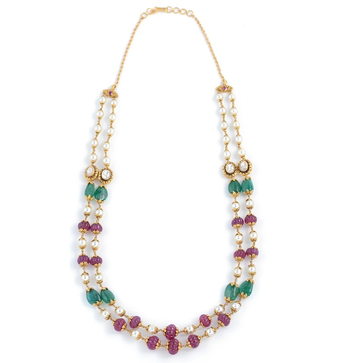Carved Ruby & Emerald Beads Necklace