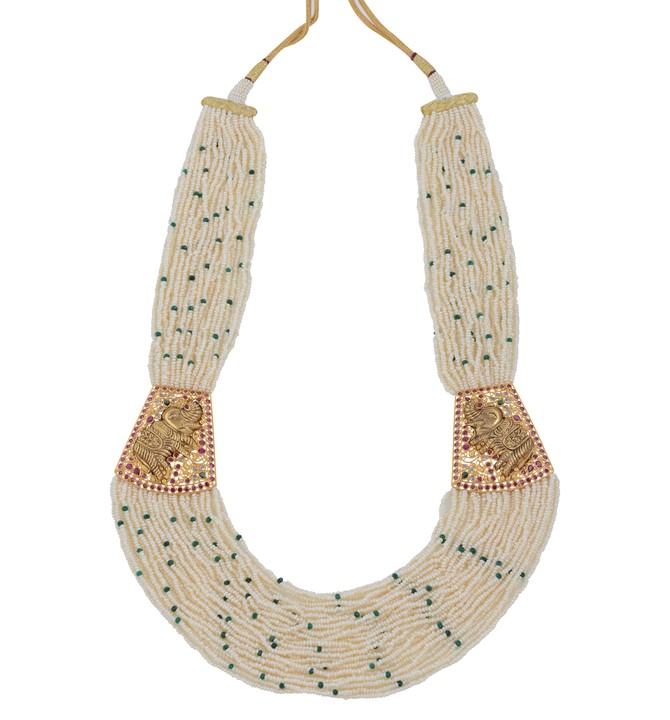 Elephant Brooch Gold Pearls Necklace