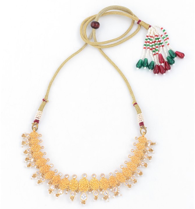 Simplistic Patterns inspired Gold Pearl Necklace