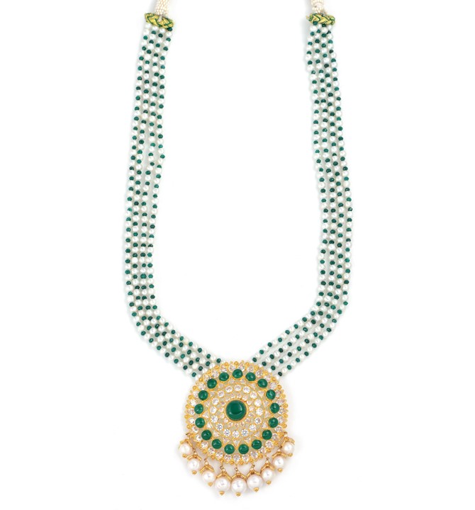 Flowery Pendant Necklace Haram In Gold