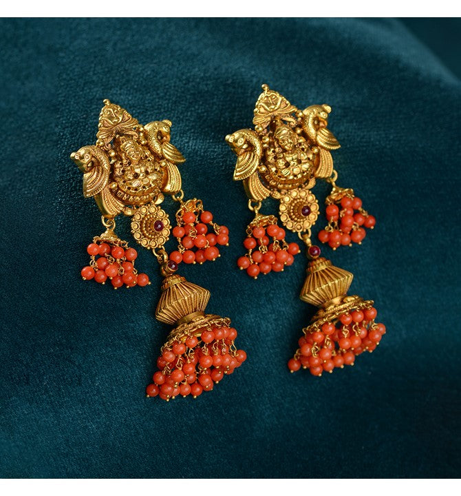 Laxmi Gold Earrings With Corals