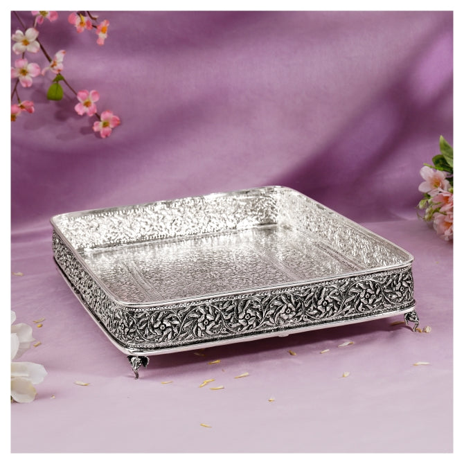 Antique Silver Tray In Elephant Motif