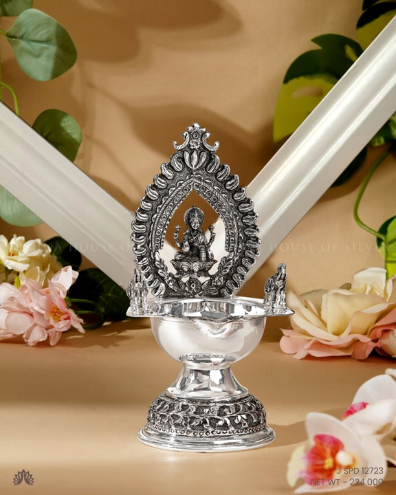 Silver Lakshmi Devi Deepam Stand 92.5 Pure Silver Craft