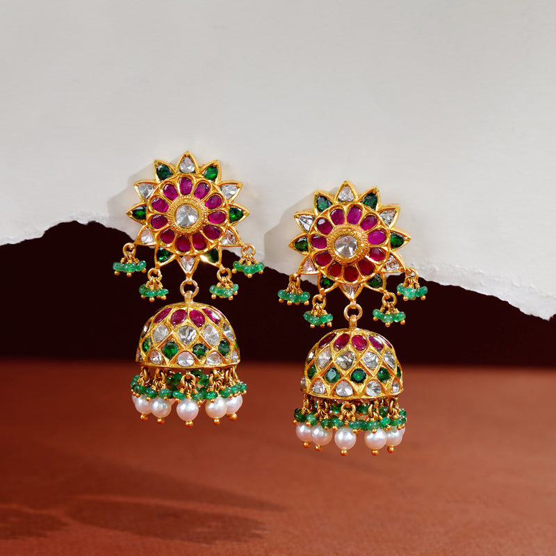 Kundan jhumka earrings at Krishna Jewellers