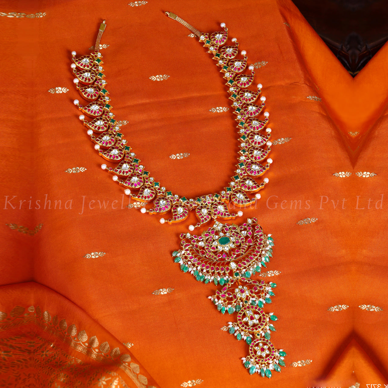 2-in-1 Kundan Mango Haram with Pearl Drops and Emerald Beads