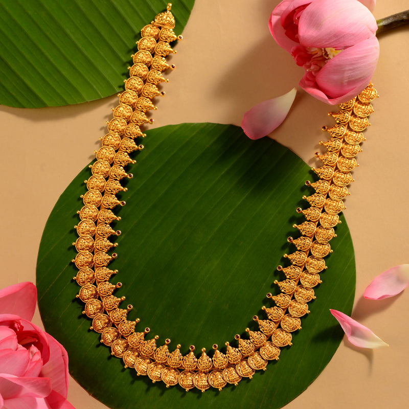 22K Gold Lakshmi Kasu Bridal Haram with Ruby Pota Stones