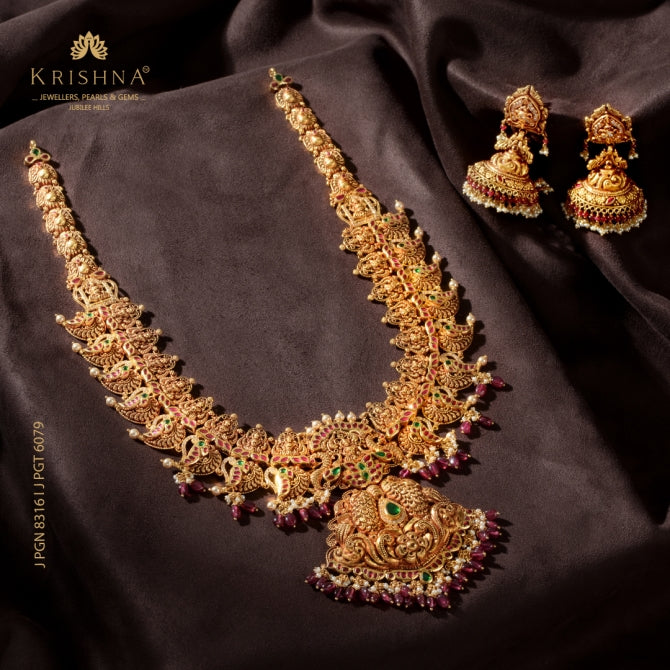 Daisy Gold Necklace & Jhumka in Mango Design